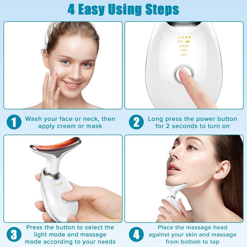 Neck Face Massager Face Sculpting Tool 3 Colour Modes and Vibration for Facial Massager for Double Chin - Red