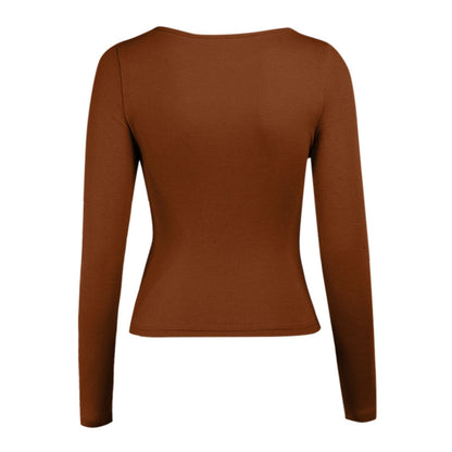 Autumn Sexy Women Blouses Chest Cutout Long-sleeved Ribbed Solid Color Tops Women Casual Tops Sexy Hollow Out Blouses