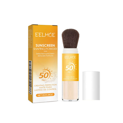 SPF50 PA++ Sunscreen Setting Powder Brush, Oil Control Matte Transparent Loose Powder, Portable Mineral Sun Protection Powder, Long Lasting Makeup Setting Powder for Face, Non-Greasy Shine Control Sun