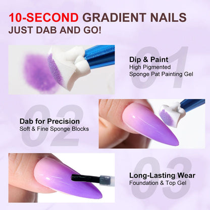 Limegirl Gradient Painting Gel, 9 Bright Colors Ombre GelNail Polish for Pigment Pat Nails Nails French ManicureSoak Off UV Set