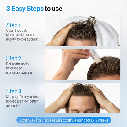 Rosemary Hair Growth Serum Roll On 25 ml – 3% Rosemary, 3% Redensyl & 2% Anagain | DHT-Blocking Scalp Serum Boosts Oxygen Flow, Reduces Hair Fall | Paraben/Sulfate-Free | Women & Men