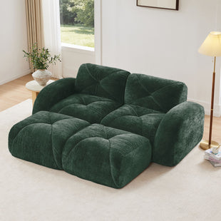 U-shaped Boneless Sofa,Soft Velvet Fabric,Tufted Design,32D High Density Sponge,No Assembly Required,Ergonomic Design Bottom, Anti-Slip Design,Movable Ottomans For Bedrooms,Green