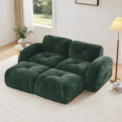 U-shaped Boneless Sofa,Soft Velvet Fabric,Tufted Design,32D High Density Sponge,No Assembly Required,Ergonomic Design Bottom, Anti-Slip Design,Movable Ottomans For Bedrooms,Green