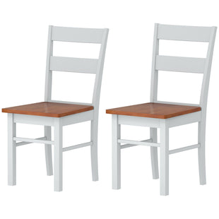Farmhouse Dining Table Chairs, Set of 2 Rubber Wood Kitchen Table Chairs with Open Back for Living Room, Light Gray