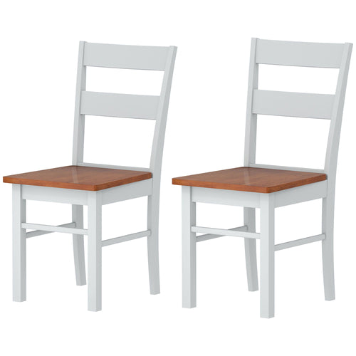 Farmhouse Dining Table Chairs, Set of 2 Rubber Wood Kitchen Table Chairs with Open Back for Living Room, Light Gray