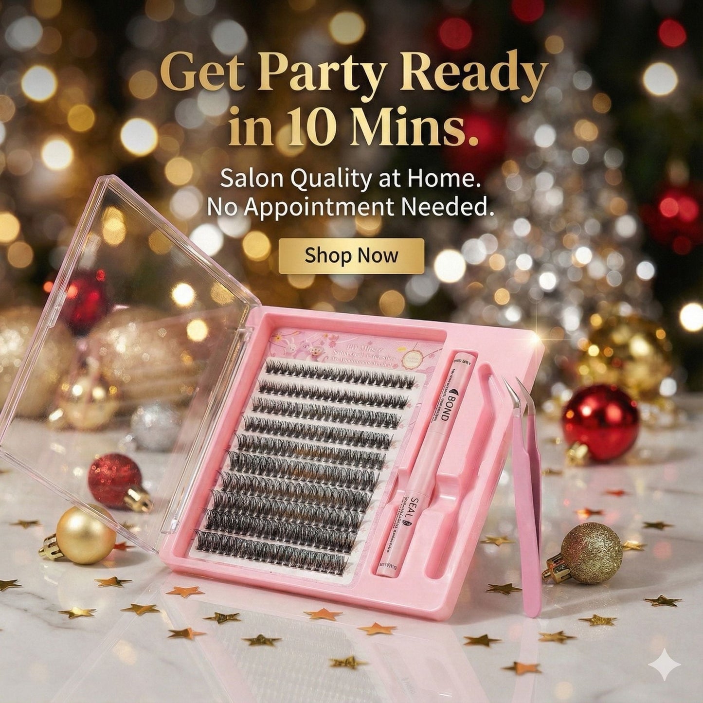 AYCUE Holiday Glam Christmas Special Edition High-Quality Eyelash Suit Subtle Natural Soft Finish Clean Band DIY Fluffy Lash Extension for Festive Looks