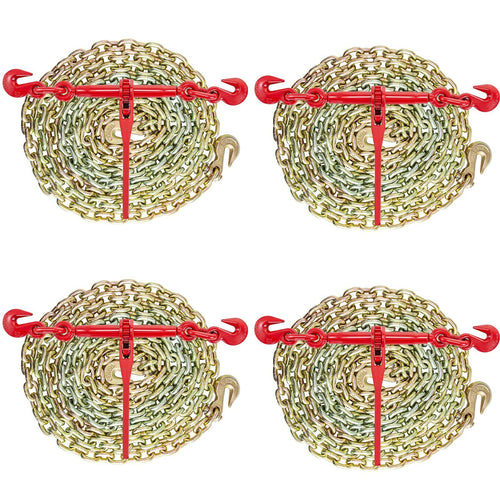 VEVOR Chain and Binder Kit 3/8in-1/2in, Ratchet Load Binders 9215lbs Working Strength, Ratchet Binders and Chains, 3/8in x 10ft Chains with G70 Hooks, for Truck, Tie Down, Hauling, Towing