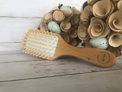 Natural Wooden Detangling Hair Brush - Eco Friendly Bamboo Bristle Paddle Brush for Sensitive Scalp Massage, Anti Static Hair Growth Styling Comb for Women and Men