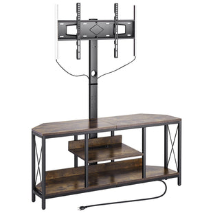 VEVOR 45" TV Stand with Mount for up to 75 in TVs, Entertainment Center with Power Outlet & LED Lights, Height Adjustable TV Console with Mount with 3 Tiers Storage Cabinets for Bedroom, Living Room