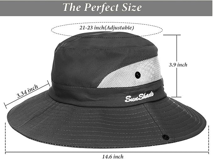 Women's Outdoor UV-Protection-Foldable Sun-Hats Mesh Wide-Brim Beach Fishing Hat with Ponytail-Hole