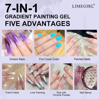 Limegirl Gradient Painting Gel, 9 Bright Colors Ombre GelNail Polish for Pigment Pat Nails Nails French ManicureSoak Off UV Set