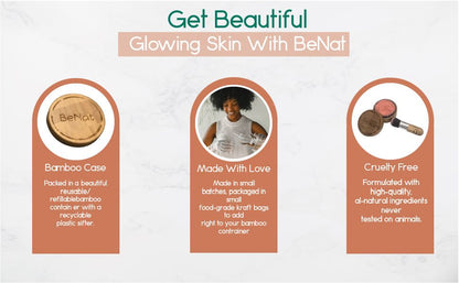 BeNat All-Natural Blush Loose Powder | Reusable Bamboo Container with Refills | Vegan & Lightweight Face Makeup