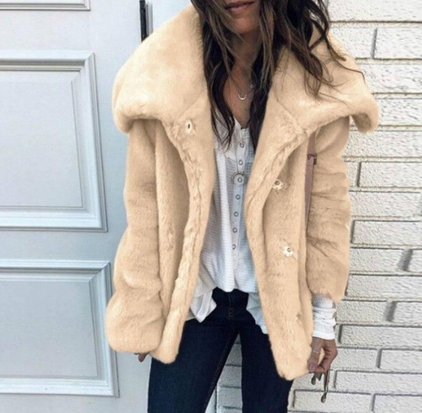 Women's Autumn Winter Casual Fashion Coat Solid Color Plus Size Loose Wool Lapel Warm Plush Jacket - 7DAY'S