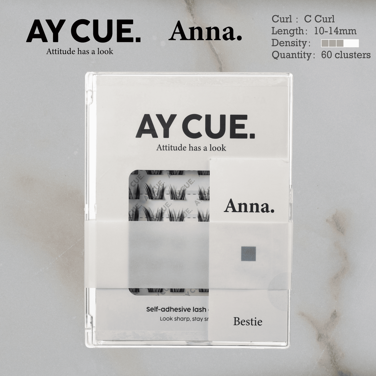 AYCUE #ANNA# Self-adhesive Lash Clusters C Curl 10-14mm 60 Clusters Glue-free Eyelashes Extensions for Natural Look Easy Application Lightweight & Reusable Cosmetic