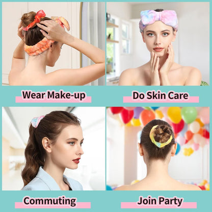 Spa Headband, 6pcs Makeup Headbands and Hair Scrunchies, Bow Skin Care Headband for Washing Face for Teen Girls Women, Easter Basket Valentines Gifts for Girls, Black & White & Gray