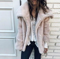 Women's Autumn Winter Casual Fashion Coat Solid Color Plus Size Loose Wool Lapel Warm Plush Jacket - 7DAY'S