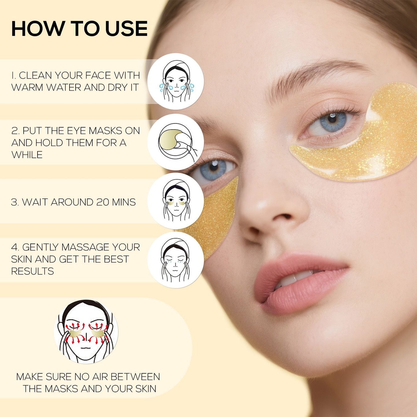 Golden Peptide Collagen Eye Mask, Moisturizing Eye Patches for Puffy Eyes and Dark Circles, 60PCS Hydrating Skincare