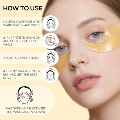 Golden Peptide Collagen Eye Mask, Moisturizing Eye Patches for Puffy Eyes and Dark Circles, 60PCS Hydrating Skincare