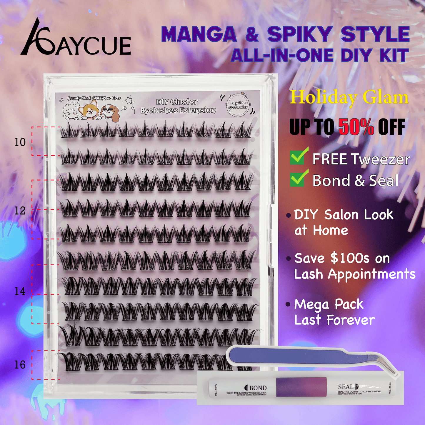AYCUE Holiday Glam Christmas Special Edition High-Quality Eyelash Suit Subtle Natural Soft Finish Clean Band DIY Fluffy Lash Extension for Festive Looks