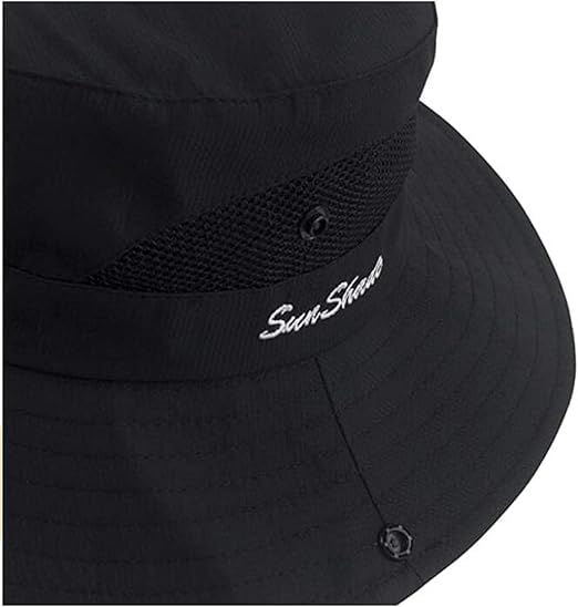 Women's Outdoor UV-Protection-Foldable Sun-Hats Mesh Wide-Brim Beach Fishing Hat with Ponytail-Hole