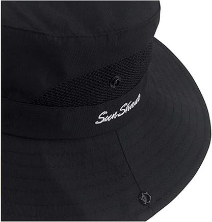 Women's Outdoor UV-Protection-Foldable Sun-Hats Mesh Wide-Brim Beach Fishing Hat with Ponytail-Hole