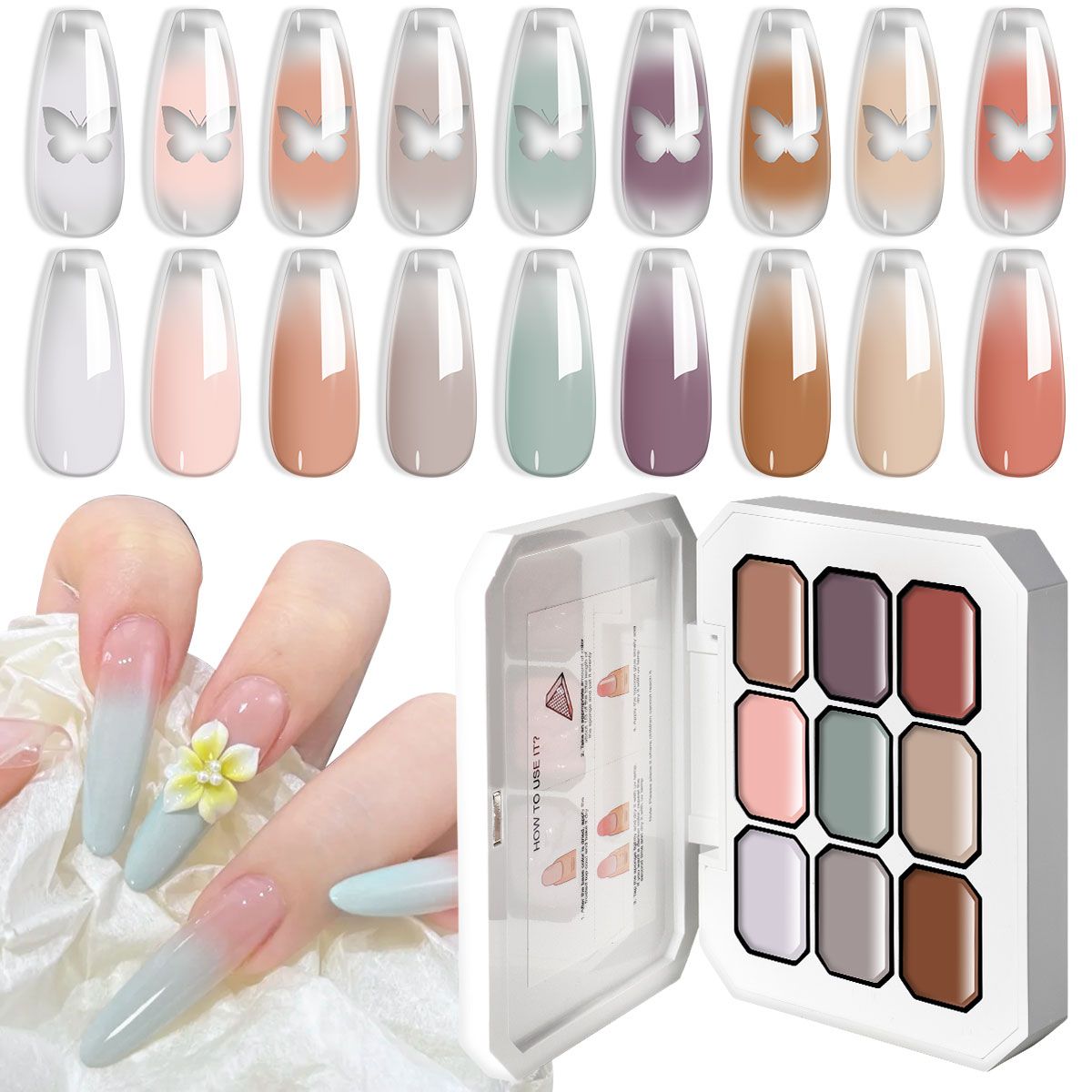 Limegirl Gradient Painting Gel, 9 Bright Colors Ombre GelNail Polish for Pigment Pat Nails Nails French ManicureSoak Off UV Set