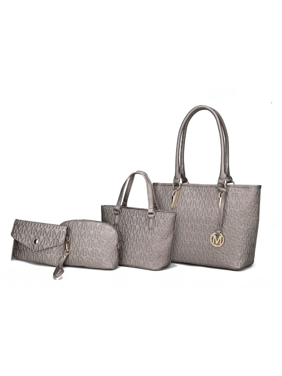 MKF Collection Edelyn embossed M Signature Four PCS Tote Set by Mia k