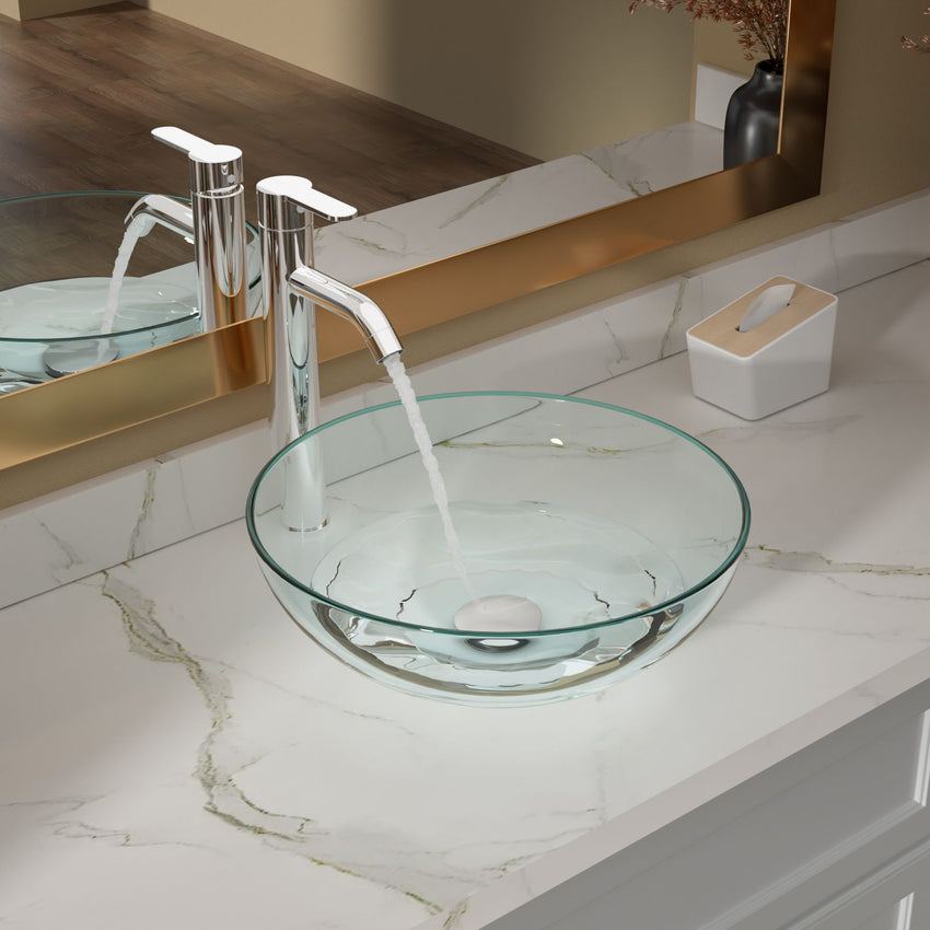 Above Counter Artistic Tempered Glass Bathroom Sink Transparent Counter Top Bathroom Single Bowl Vessel Basin - 7DAY'S