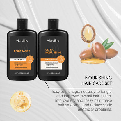 Men Curly Coily Hair Shampoo & Conditioner Set, Frizz Tamer Ultra Nourishing Hair Care Kit with Macadamia Shea Butter Coconut Oil, Deep Moisturizing Strengthen Dry Frizzy Wavy Hair, 237ml*2 Citrus Sce