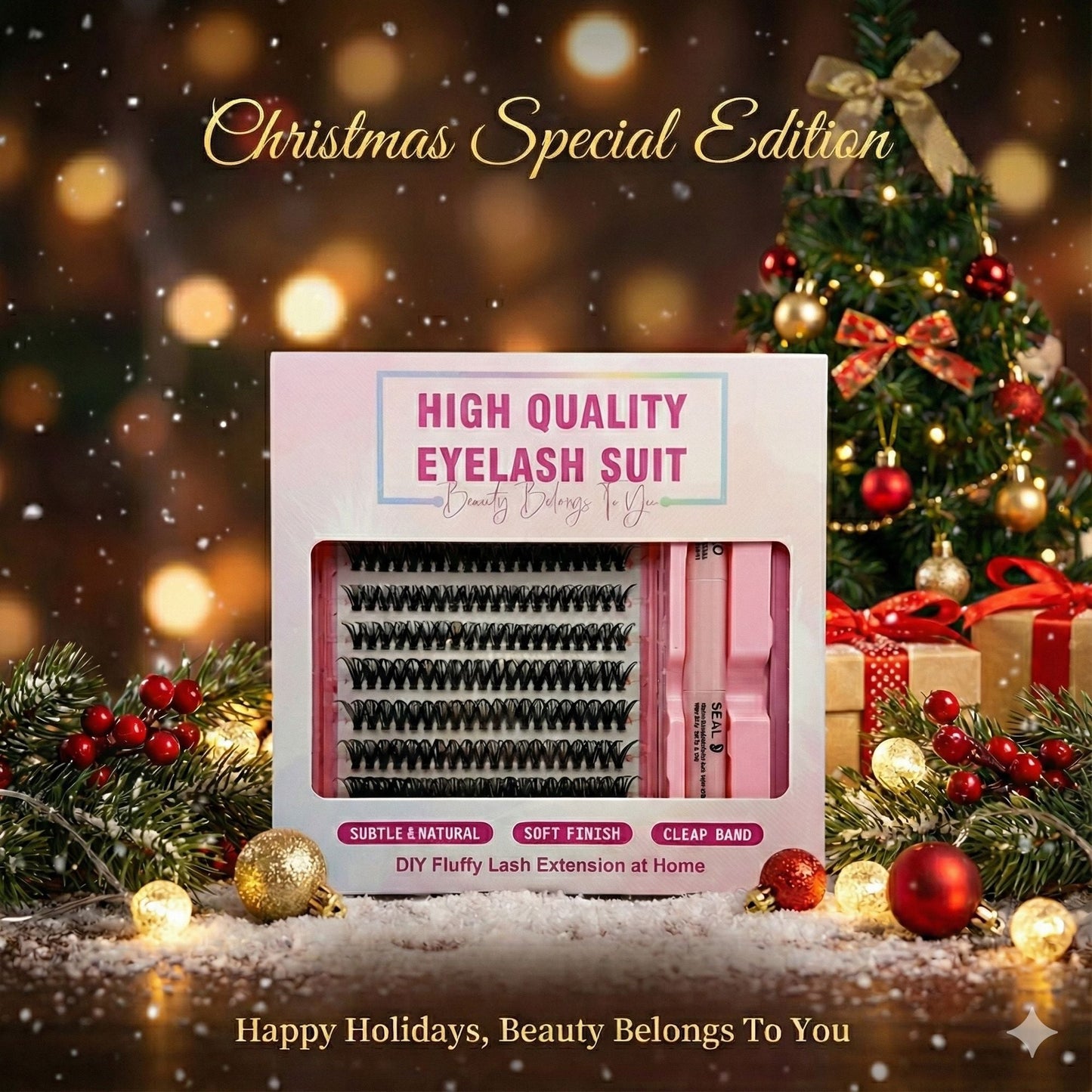 AYCUE Holiday Glam Christmas Special Edition High-Quality Eyelash Suit Subtle Natural Soft Finish Clean Band DIY Fluffy Lash Extension for Festive Looks