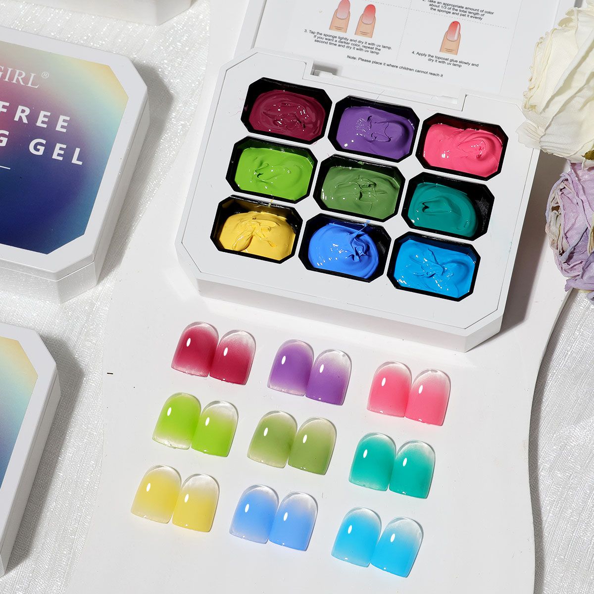 Limegirl Gradient Painting Gel, 9 Bright Colors Ombre GelNail Polish for Pigment Pat Nails Nails French ManicureSoak Off UV Set