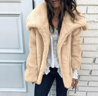 Women's Autumn Winter Casual Fashion Coat Solid Color Plus Size Loose Wool Lapel Warm Plush Jacket - 7DAY'S