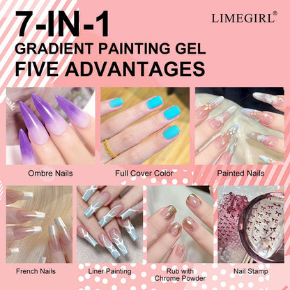 Limegirl Gradient Painting Gel, 9 Bright Colors Ombre GelNail Polish for Pigment Pat Nails Nails French ManicureSoak Off UV Set