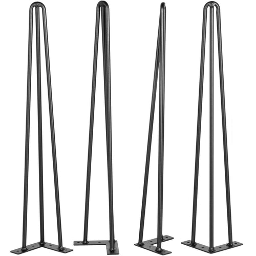 VEVOR Hairpin Table Legs 20\" Black Set of 4 Desk Legs 880lbs Load Capacity (Each 220lbs) Hairpin Desk Legs 3 Rods for Bench Desk Dining End Table Chairs Carbon Steel DIY Heavy Duty Furniture Legs