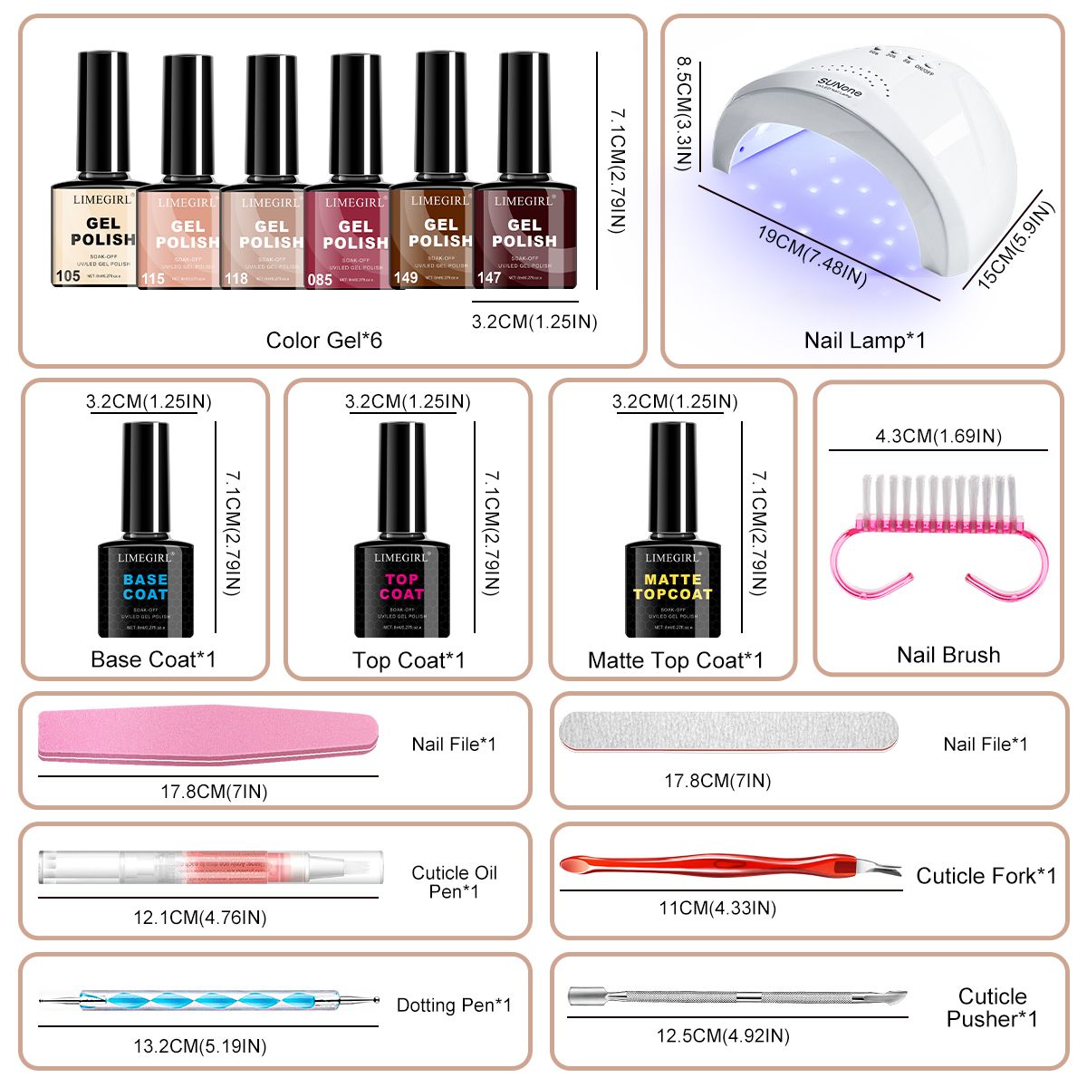 LIMEGIRL Gel Nail Polish Set 6 Color Set with UV Nail Light and Nail Tools, Soaking Nail Set, for Beginners DIY Nail Set