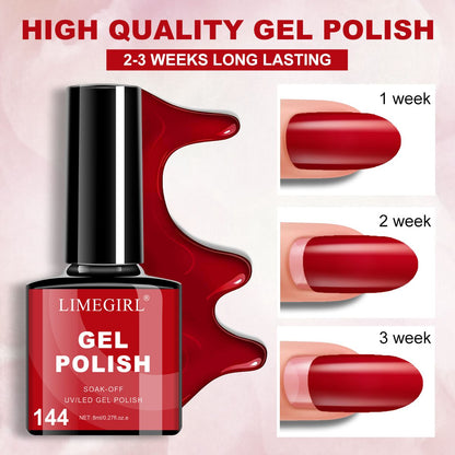 LIMEGIRL 6pcs Gel Polish Set 6 Vibrant Colors UV Gel NailPolish Red Blue Green Hema TMPTA TPO 3-free AllSeasons NailGel for Christmas Gift Women Girls