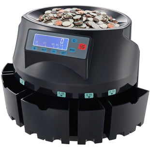 VEVOR USD Coin Counter & Coin Sorters with LCD Display, Coin Sorter Machine for USD Coin 1/5/10/25 Cents $1, Sorts up to 300 Coins/min, Change Counter Holds 2000 Coins Included 5 Coin Bins & 5 Tubes