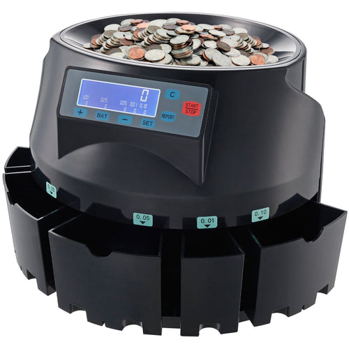 VEVOR USD Coin Counter & Coin Sorters with LCD Display, Coin Sorter Machine for USD Coin 1/5/10/25 Cents $1, Sorts up to 300 Coins/min, Change Counter Holds 2000 Coins Included 5 Coin Bins & 5 Tubes