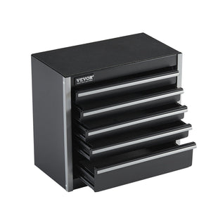 VEVOR Metal Tool Box, 8.6-inch, Portable Metal Tool Box with 5 Drawers, Small Tool Chest with EVA Liners and PP Feet Pads, Heavy-Duty Steel With Ball Bearing Opening and Powder Coated Finish, Black