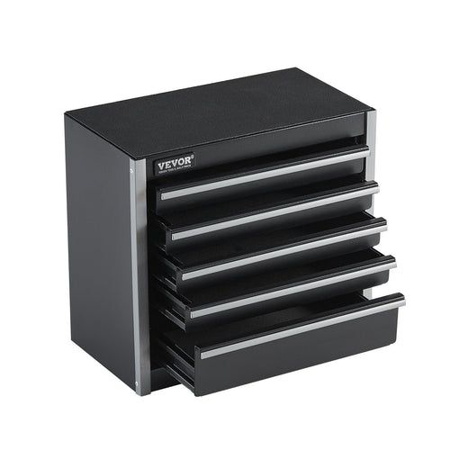 VEVOR Metal Tool Box, 8.6-inch, Portable Metal Tool Box with 5 Drawers, Small Tool Chest with EVA Liners and PP Feet Pads, Heavy-Duty Steel With Ball Bearing Opening and Powder Coated Finish, Black