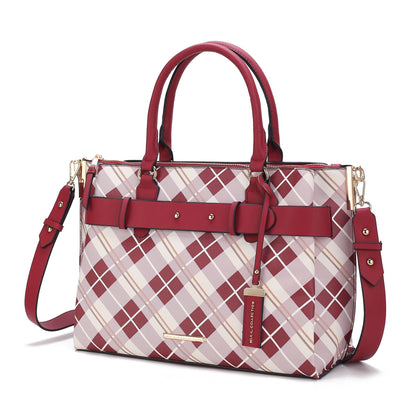 MKF Collection Coleen Vegan Leather Women Plaid Satchel Bag by Mia k