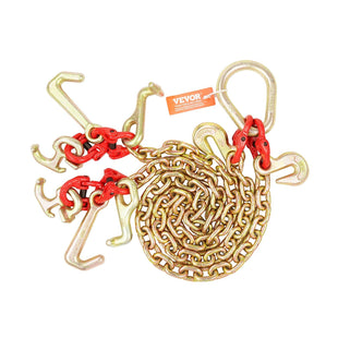 VEVOR G80 V Bridle Chain, 5/16" x 3' Towing Chain Bridle with R Hooks, T Hooks, J Hooks and Grab Hooks, Transport Tow Chain Bridle with 10800 lbs Safe Working Load for Flatbed Truck Wrecker Recovery