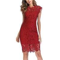 Women's Sleeveless Lace Floral Elegant Cocktail Dress Crew Neck Knee Length for Party - 7DAY'S