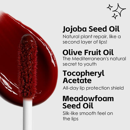 Long-Lasting Hydrating Lip Gloss, Moisturizing Non-Sticky Lip Tint with Hyaluronic Acid for Plumping Finish