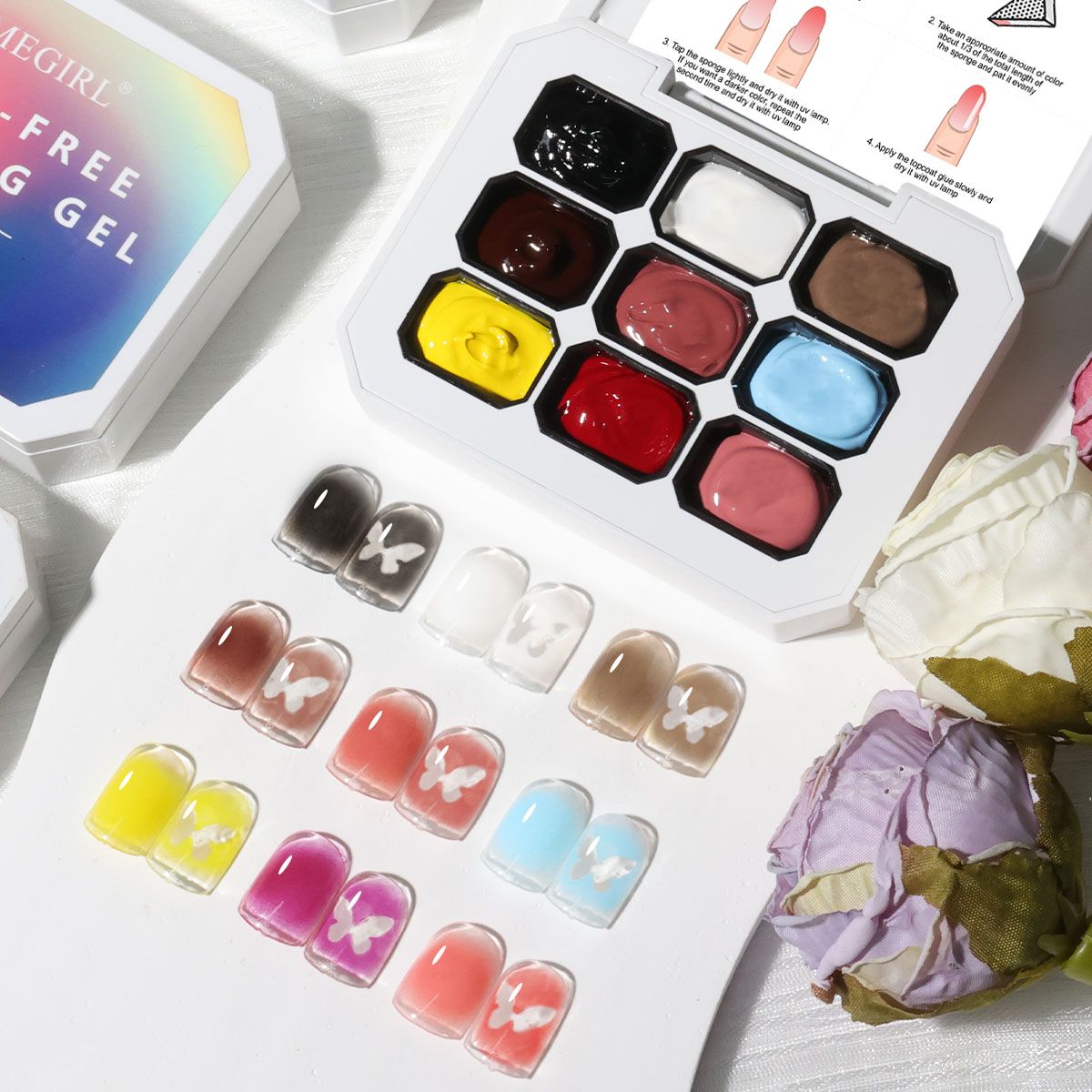 Limegirl Gradient Painting Gel, 9 Bright Colors Ombre GelNail Polish for Pigment Pat Nails Nails French ManicureSoak Off UV Set
