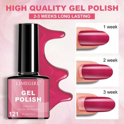 LIMEGIRL 6pcs Gel Polish Set 6 Vibrant Colors UV Gel NailPolish Red Blue Green Hema TMPTA TPO 3-free AllSeasons NailGel for Christmas Gift Women Girls