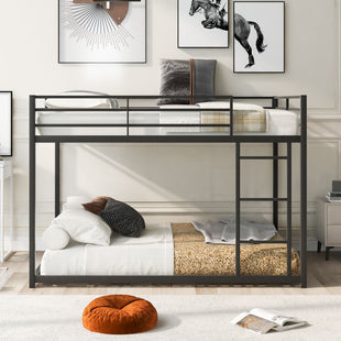 Full over Full Metal Bunk Bed;  Low Bunk Bed with Ladder