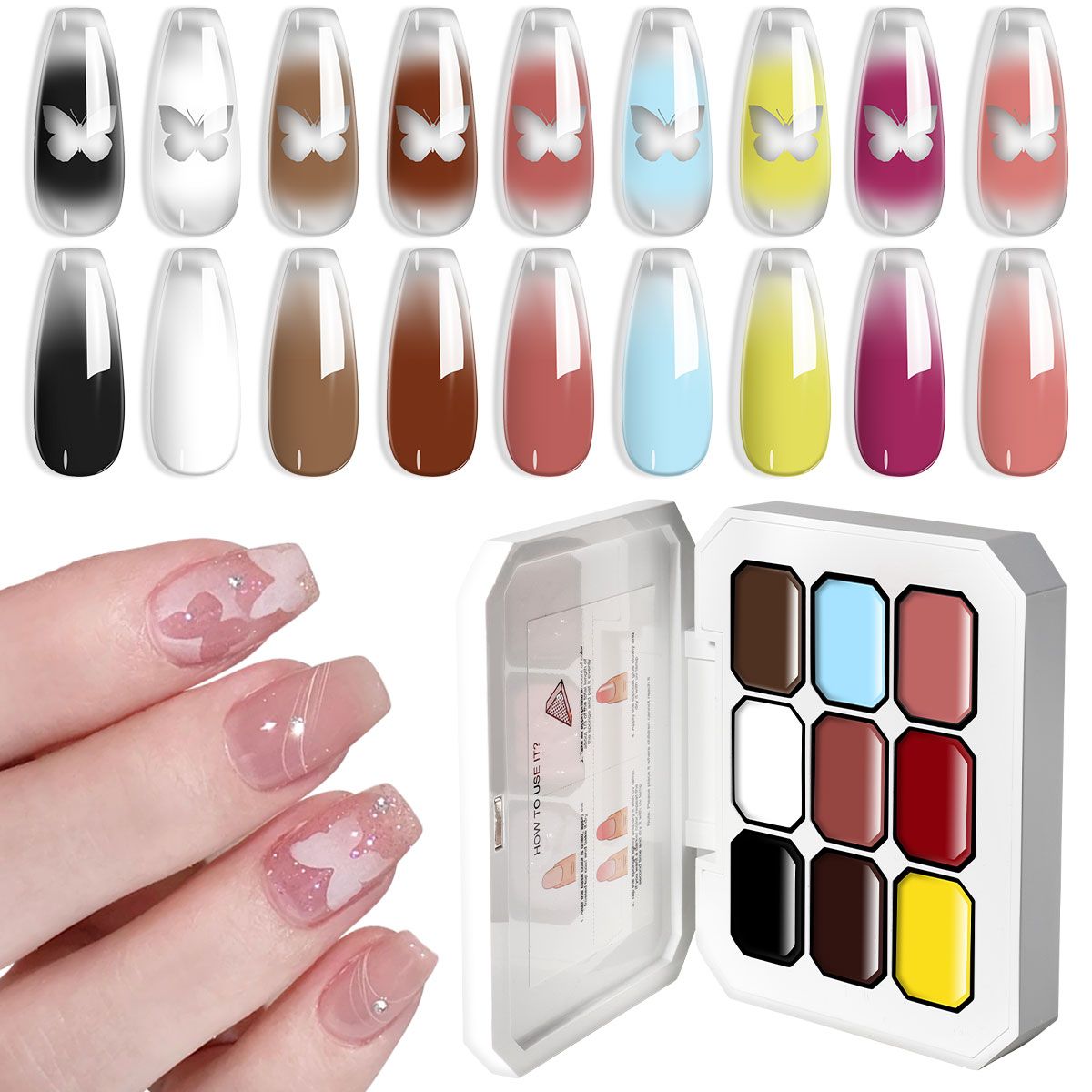 Limegirl Gradient Painting Gel, 9 Bright Colors Ombre GelNail Polish for Pigment Pat Nails Nails French ManicureSoak Off UV Set