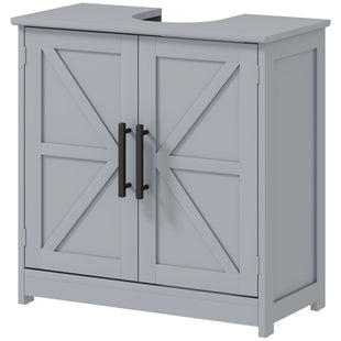 Farmhouse Pedestal Sink Storage Cabinet, Bathroom Sink Cabinet with 2 Barn Doors and Adjustable Shelf, Dark Gray