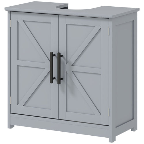 Farmhouse Pedestal Sink Storage Cabinet, Bathroom Sink Cabinet with 2 Barn Doors and Adjustable Shelf, Dark Gray